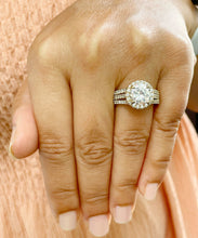 Load image into Gallery viewer, Beautiful 14k Solid Yellow Gold Round Moissanite And Natural Diamond Engagement Ring Halo Prong Set Triple Shank 3.80ctw