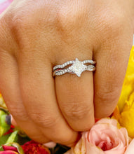 Load image into Gallery viewer, 14K Solid White Gold Princess Cut Forever One Moissanite And Natural Diamond Engagement Ring And Band Set, Anniversary, Wedding Deco 1.35ct