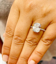 Load image into Gallery viewer, 14k Solid Yellow Gold Cushion And Round Cut Simulated Diamond Engagement Ring Four Prong Style 5.20ctw