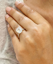 Load image into Gallery viewer, 14K Solid Yellow Gold Cushion Cut Forever One Moissanite And Round Cut Natural Diamonds Engagement Ring, Four prong, Solitaire 5.00ctw