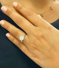 Load image into Gallery viewer, 14k Solid White Gold Round and Baguettes Cut Simulated Diamond Engagement Ring Deco Bridal Set High 2.24ct