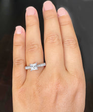 Load image into Gallery viewer, 14K Solid White Gold Princess Cut Forever One Moissanite and Natural Round Cut Diamonds Engagement Ring Deco bridal, wedding 2.40ctw