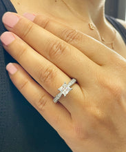 Load image into Gallery viewer, 14K Solid White Gold Princess Cut Moissanite and Natural Round Cut Diamonds Engagement Ring Deco bridal, wedding 2.40ctw