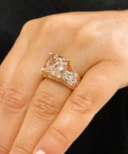 Load image into Gallery viewer, 14K Solid Rose Gold Cushion Cut Natural Peach Morganite and Round cut Simulated Diamonds Engagement Ring Bridal Wedding 6.50ctw
