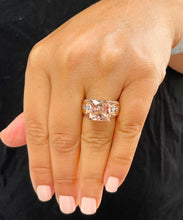 Load image into Gallery viewer, 14K Solid Rose Gold Cushion Cut Natural Peach Morganite and Round cut Natural Diamonds Engagement Ring Bridal Wedding 6.50ctw