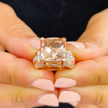 Load image into Gallery viewer, 14K Solid Rose Gold Cushion Cut Natural Peach Morganite and Round cut Simulated Diamonds Engagement Ring Bridal Wedding 6.50ctw