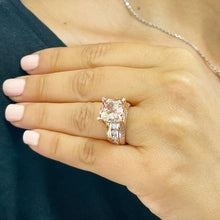 Load image into Gallery viewer, 14K Solid Rose Gold Cushion Cut Natural Peach Morganite and Round cut Simulated Diamonds Engagement Ring Bridal Wedding 6.50ctw
