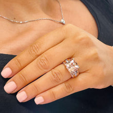 Load image into Gallery viewer, 14K Solid Rose Gold Cushion Cut Natural Peach Morganite and Round cut Simulated Diamonds Engagement Ring Bridal Wedding 6.50ctw