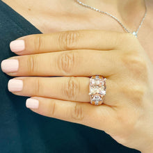 Load image into Gallery viewer, 14K Solid Rose Gold Cushion Cut Natural Peach Morganite and Round cut Simulated Diamonds Engagement Ring Bridal Wedding 6.50ctw