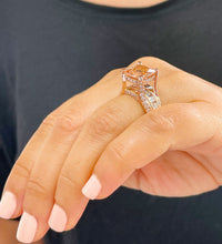 Load image into Gallery viewer, 14K Solid Rose Gold Cushion Cut Natural Peach Morganite and Round cut Natural Diamonds Engagement Ring Bridal Wedding 6.50ctw