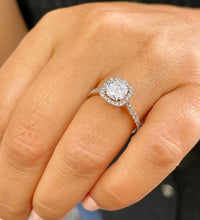 Load image into Gallery viewer, 14k Solid Rose Gold Cushion Cut Moissanite and Round Cut Natural Diamond Engagement Ring Halo Bridal Prong Set 1.80ctw