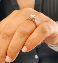 Load image into Gallery viewer, 14k Solid Rose Gold Cushion Cut Moissanite and Round Cut Natural Diamond Engagement Ring Halo Bridal Prong Set 1.80ctw