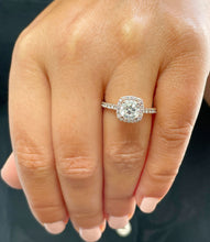 Load image into Gallery viewer, 14k Solid Rose Gold Cushion Cut Forever One Moissanite and Round Cut Natural Diamond Engagement Ring Halo Bridal Prong Set 1.80ctw