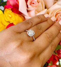 Load image into Gallery viewer, 14k Solid Rose Gold Cushion Cut Moissanite and Round Cut Natural Diamond Engagement Ring Halo Bridal Prong Set 1.80ctw