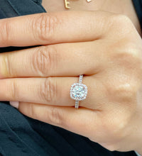 Load image into Gallery viewer, IGI Certified 14k Solid Rose Gold Cushion Cut and Round Cut Diamond Engagement Ring Halo Bridal Prong Set 1.60ctw F VS2
