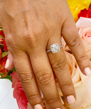 Load image into Gallery viewer, 14k Solid Rose Gold Cushion Cut Moissanite and Round Cut Natural Diamond Engagement Ring Halo Bridal Prong Set 1.80ctw