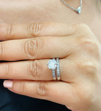 Load image into Gallery viewer, 14k White Gold Round Cut Forever One Moissanite and Round Cut Natural Diamond Engagement Ring And Band Bridal Set 1.90ctw