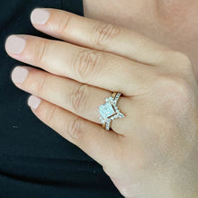 Load image into Gallery viewer, 14K Solid Yellow Gold Asscher Cut Moissanite And Pear and Round Cut Natural Diamonds Engagement Ring And Band Set 2.50ctw