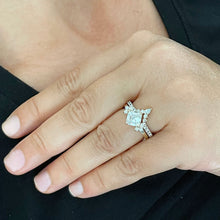 Load image into Gallery viewer, 14K Solid Yellow Gold Asscher Cut Forever One Moissanite And Pear and Round Cut Natural Diamonds Engagement Ring And Band Set 2.50ctw