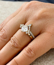 Load image into Gallery viewer, 14K Solid Yellow Gold Asscher, Pear and Round Cut Simulated Diamonds Engagement Ring And Band Set Wedding Bridal 2.50ctw