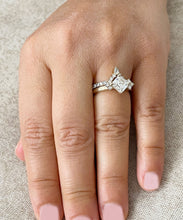 Load image into Gallery viewer, 14K Solid Yellow Gold Asscher Cut Forever One Moissanite And Pear and Round Cut Natural Diamonds Engagement Ring And Band Set 2.50ctw