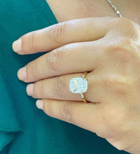 Load image into Gallery viewer, 14K Solid Yellow Gold Cushion Cut Moissanite Engagement Ring Deco, Bridal, Wedding, Anniversary, Four prong, Solitaire 4.00ctw