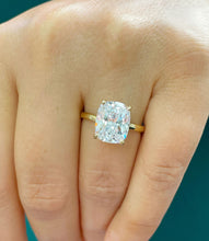 Load image into Gallery viewer, Women's Large Four Carat 14k Yellow Gold Cushion Simulated Diamond Engagement Ring, Bridal, Wedding, Anniversary, Prongs, Solitaire Propose