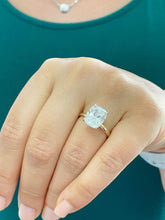 Load image into Gallery viewer, Women's Large Four Carat 14k Yellow Gold Cushion Simulated Diamond Engagement Ring, Bridal, Wedding, Anniversary, Prongs, Solitaire Propose