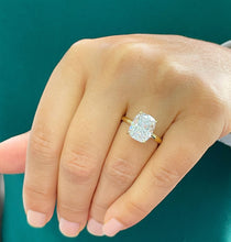 Load image into Gallery viewer, Women's Large Four Carat 14k Yellow Gold Cushion Simulated Diamond Engagement Ring, Bridal, Wedding, Anniversary, Prongs, Solitaire Propose