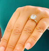 Load image into Gallery viewer, Women's Large Four Carat 14k Yellow Gold Cushion Simulated Diamond Engagement Ring, Bridal, Wedding, Anniversary, Prongs, Solitaire Propose