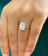 Load image into Gallery viewer, 14K Solid Yellow Gold Cushion Cut Moissanite Engagement Ring Deco, Bridal, Wedding, Anniversary, Four prong, Solitaire 4.00ctw
