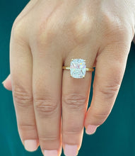 Load image into Gallery viewer, 14K Solid Yellow Gold Cushion Cut Moissanite Engagement Ring Deco, Bridal, Wedding, Anniversary, Four prong, Solitaire 4.00ctw