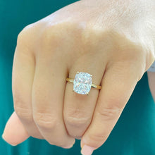 Load image into Gallery viewer, Women's Large Four Carat 14k Yellow Gold Cushion Simulated Diamond Engagement Ring, Bridal, Wedding, Anniversary, Prongs, Solitaire Propose