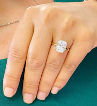 Load image into Gallery viewer, 14K Solid Yellow Gold Cushion Cut Moissanite Engagement Ring Deco, Bridal, Wedding, Anniversary, Four prong, Solitaire 4.00ctw