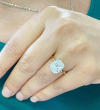 Load image into Gallery viewer, Women's Large Four Carat 14k Yellow Gold Cushion Simulated Diamond Engagement Ring, Bridal, Wedding, Anniversary, Prongs, Solitaire Propose