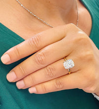 Load image into Gallery viewer, Women's Large Four Carat 14k Yellow Gold Cushion Simulated Diamond Engagement Ring, Bridal, Wedding, Anniversary, Prongs, Solitaire Propose