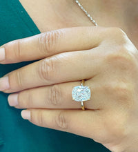 Load image into Gallery viewer, 14K Solid Yellow Gold Cushion Cut Moissanite Engagement Ring Deco, Bridal, Wedding, Anniversary, Four prong, Solitaire 4.00ctw