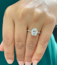 Load image into Gallery viewer, 14K Solid Rose Gold Cushion Cut Moissanite And Round Cut Natural Diamonds Engagement Ring, Four prong, Solitaire 3.75ctw