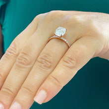 Load image into Gallery viewer, 14k Solid Rose Gold Cushion And Round Cut Simulated Diamond Engagement Ring Four Prong Style 5.20ctw
