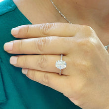 Load image into Gallery viewer, 14k Solid Rose Gold Cushion And Round Cut Simulated Diamond Engagement Ring Four Prong Style 5.20ctw