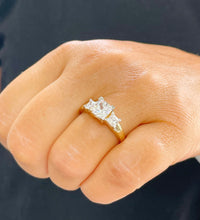 Load image into Gallery viewer, IGI Certified 14k Solid Yellow Gold Princess Cut Diamond Engagement Ring Bridal Wedding Three stone style 2.20ct F-VS2