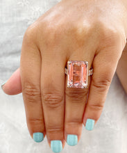 Load image into Gallery viewer, Huge 14K Solid Rose Gold Emerald Cut Natural Peach Morganite and Emerald cut Natural Diamonds Engagement Ring Bridal Wedding 13.50ctw