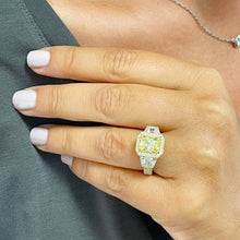Load image into Gallery viewer, Large 3.50 Carats 14k Solid Yellow Gold Radiant Cut Simulated Diamond and Fancy Yellow Diamonds Engagement Ring Halo