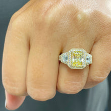 Load image into Gallery viewer, Large 3.50 Carats 14k Solid Yellow Gold Radiant Cut Simulated Diamond and Fancy Yellow Diamonds Engagement Ring Halo