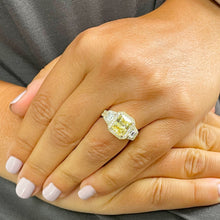 Load image into Gallery viewer, Large 3.50 Carats 14k Solid Yellow Gold Radiant Cut Simulated Diamond and Fancy Yellow Diamonds Engagement Ring Halo