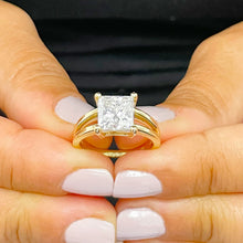 Load image into Gallery viewer, Split Shanks Design 14k Solid Yellow Gold Princess Simulated Diamond Engagement Ring, Bridal, Wedding, Prong Set, Solitaire, 2.00ctw