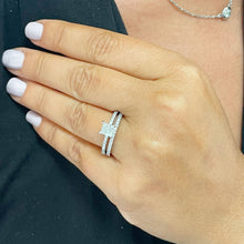 Load image into Gallery viewer, 14k solid white gold princess cut simulated diamond engagement ring and band bridal wedding set 2.00ct