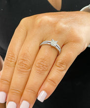 Load image into Gallery viewer, 14k solid white gold princess cut simulated diamond engagement ring and band bridal wedding set 2.00ct