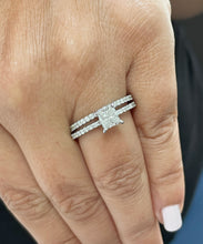 Load image into Gallery viewer, 14k solid white gold princess cut simulated diamond engagement ring and band bridal wedding set 2.00ct