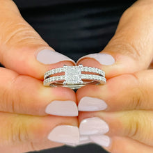 Load image into Gallery viewer, 14k solid white gold princess cut simulated diamond engagement ring and band bridal wedding set 2.00ct